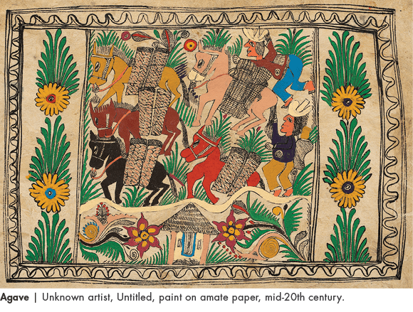 Agave | Unknown artist, Untitled, paint on amate paper, mid 20th century. 