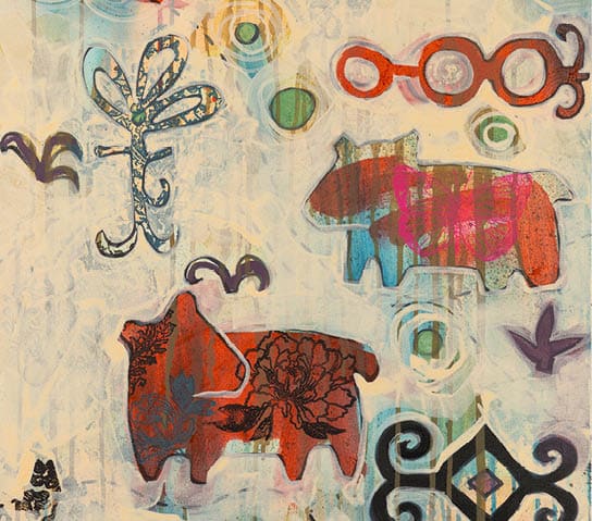 Melanie Yazzie - Two Sisters - Acrylic on Canvas, 23 7/8“ x 23 7/8"