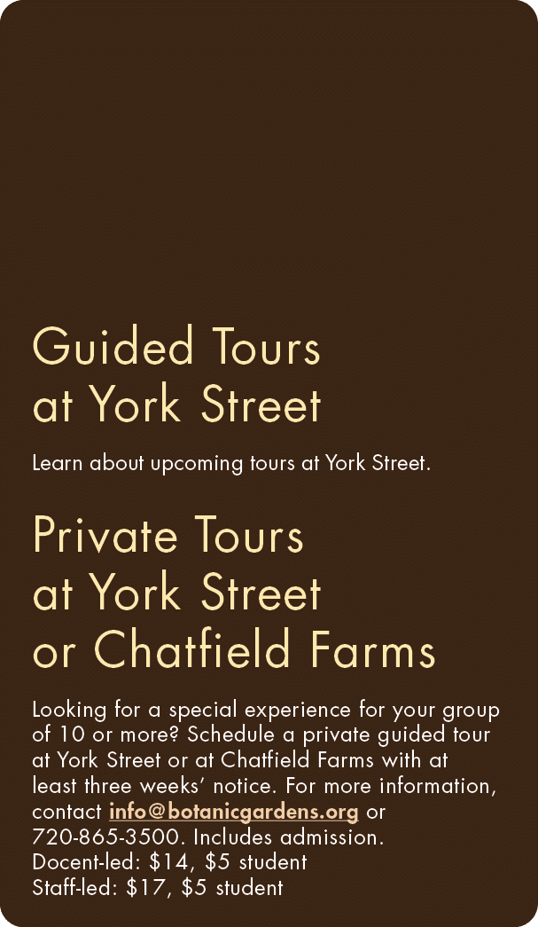 Guided Tours at York Street Learn about upcoming tours at York Street  Private Tours at York Street or Chatfield Farm   