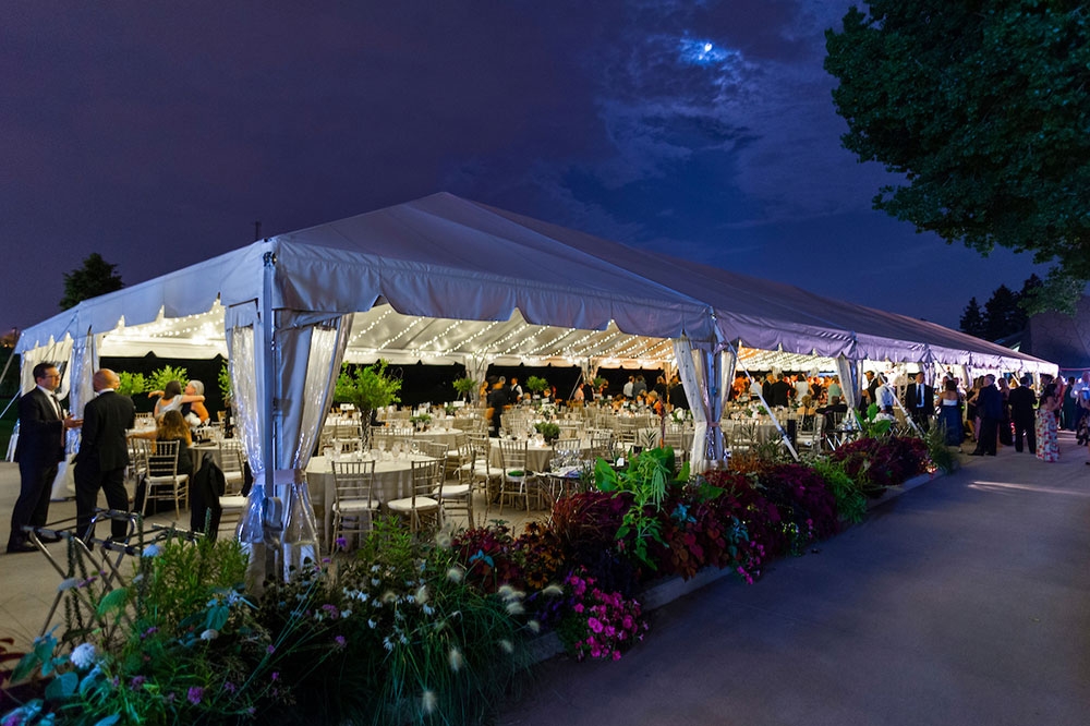 An image of the amphitheater set up at night