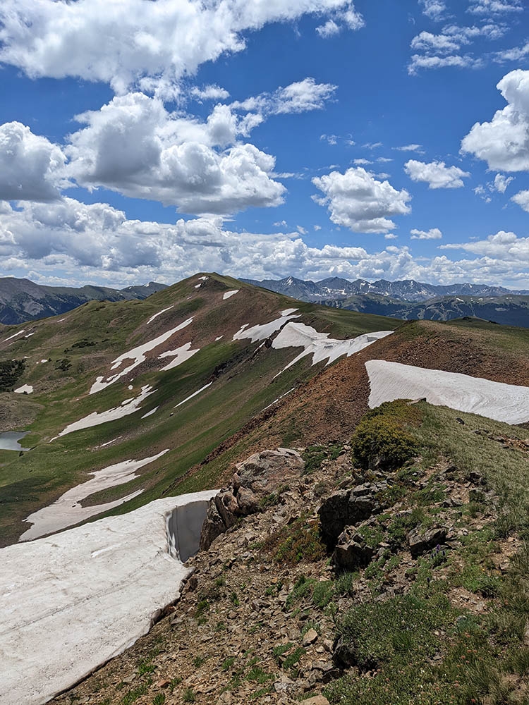Mountain top with melting snow.