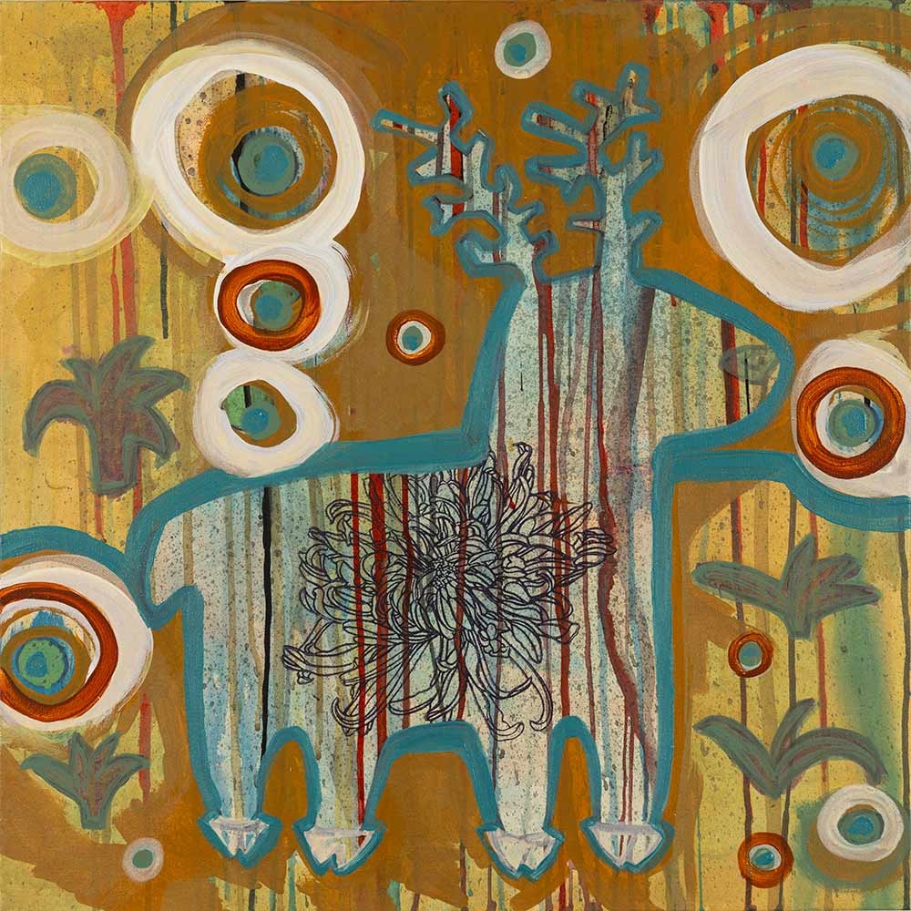 Melanie Yazzie, “In Estes Park,” acrylic and mixed media, 2022.