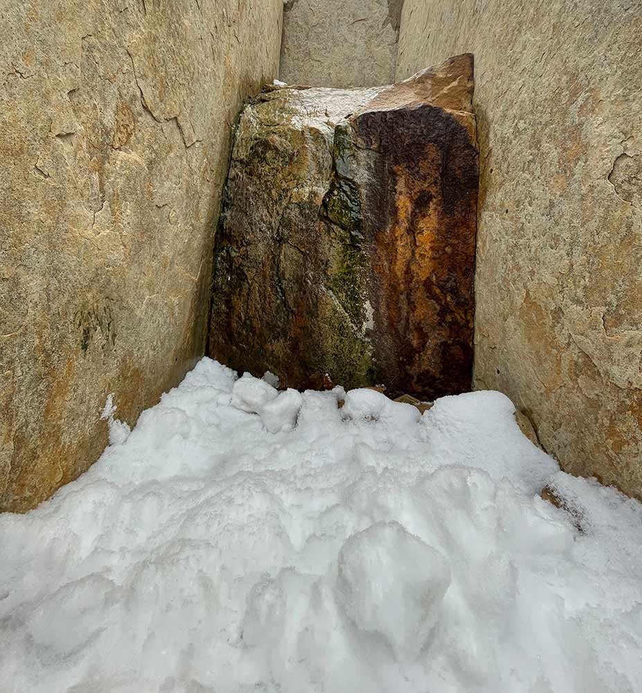 Get lost in the grandeur of this little crevasse in the Steppe Garden and imagine the fountain is snowmelt trickling down a watershed.