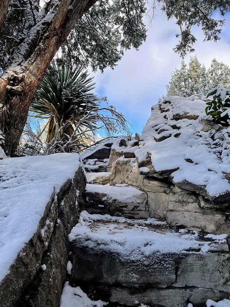 A rocky outcrop of stairs in Dryland Mesa brings thoughts of hiking a rugged mountain trail.