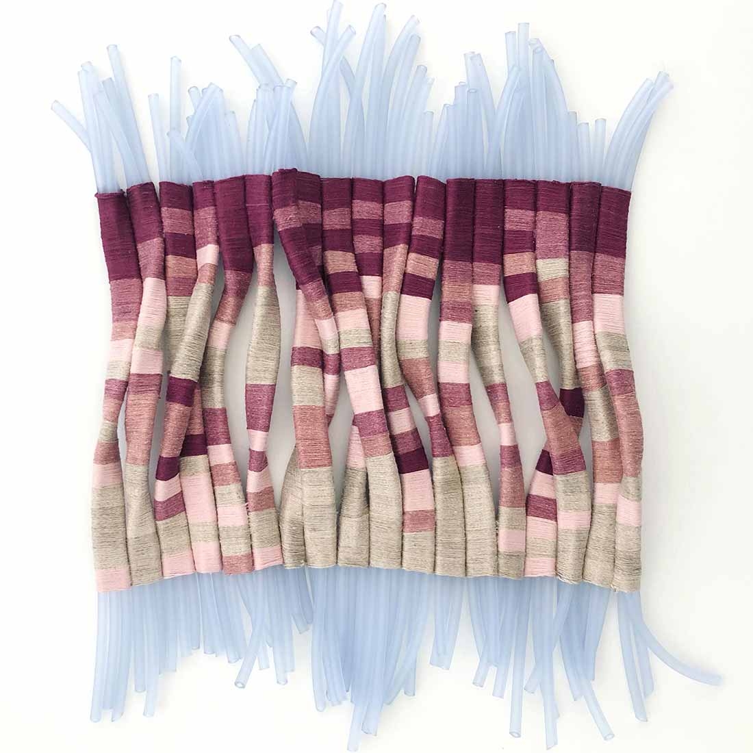 Tali Weinberg, "Drainage Study: Entwined," petrochemical-derived medical tubing, organic cotton, plant and insect dyes, mineral mordants, 2021. 