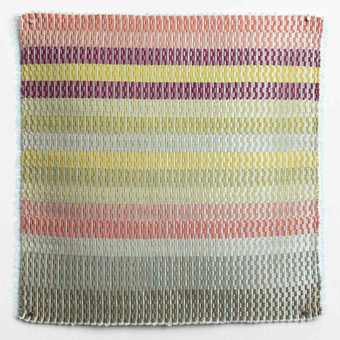 Tali Weinberg, "Silt Study: Missouri River Basin," hemp, organic cotton, plant and insect dyes, mineral mordants and petrochemical-derived fishing line, 2021. Photo by Joseph Minek. 