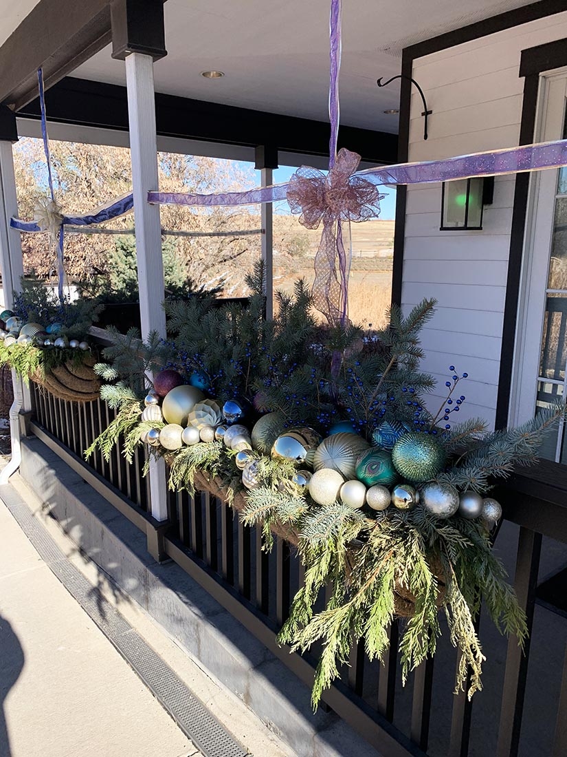 Evergreen boughs with ornaments