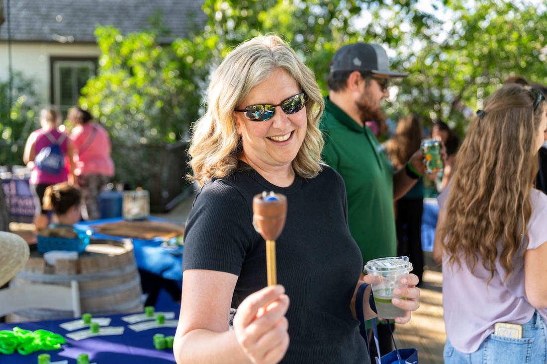 Woman holding a game