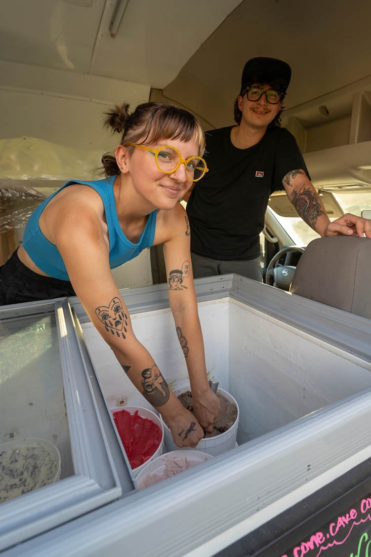 Woman scooping ice cream