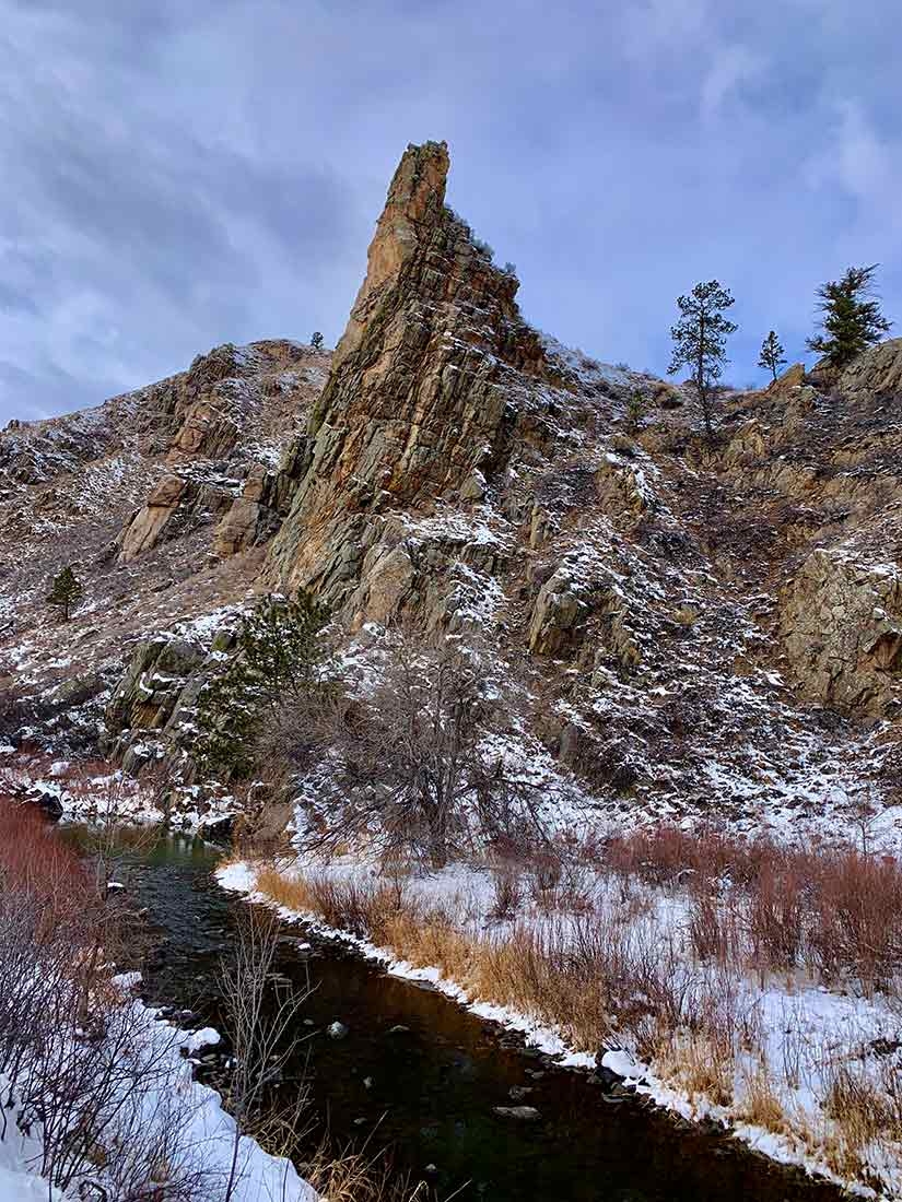A shattered granitic uplift along the Cache la Poudre River in the Gateway Natural Area in Poudre Canyon