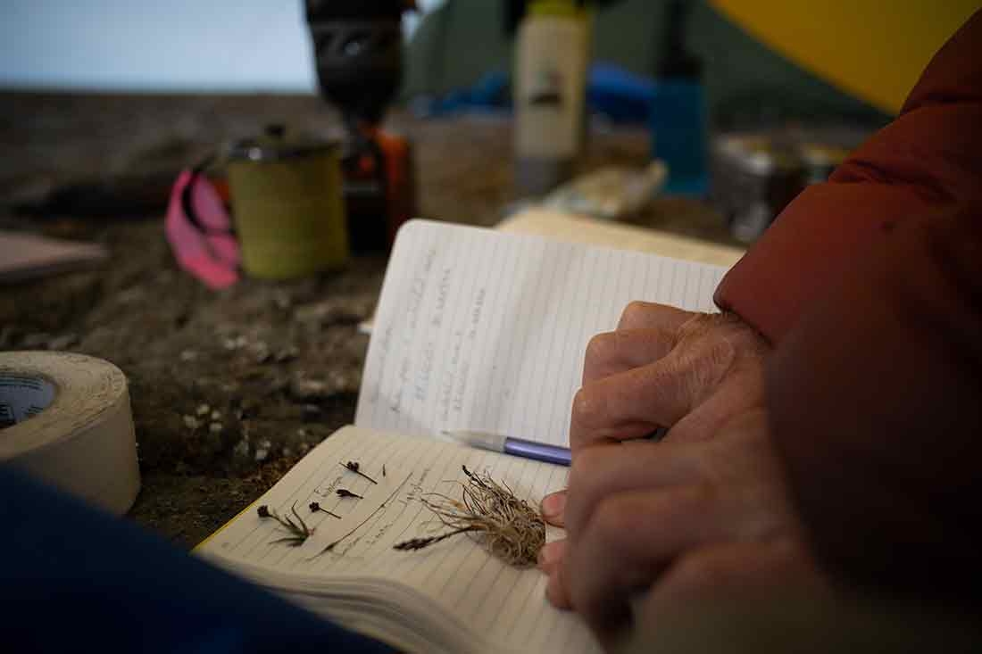 Hands on a notebook while doing data collection 