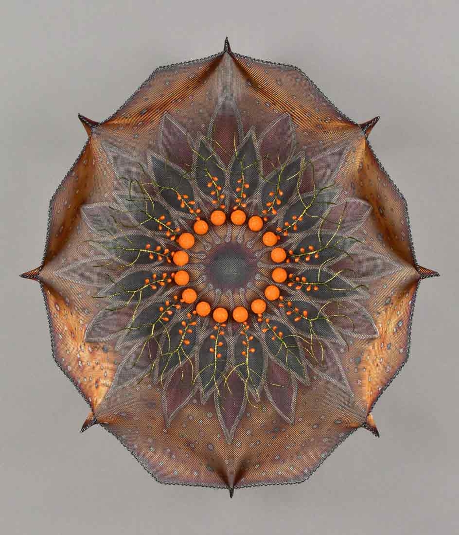 stainless steel mesh, copper wire, brass wire, silicone and acrylic medium