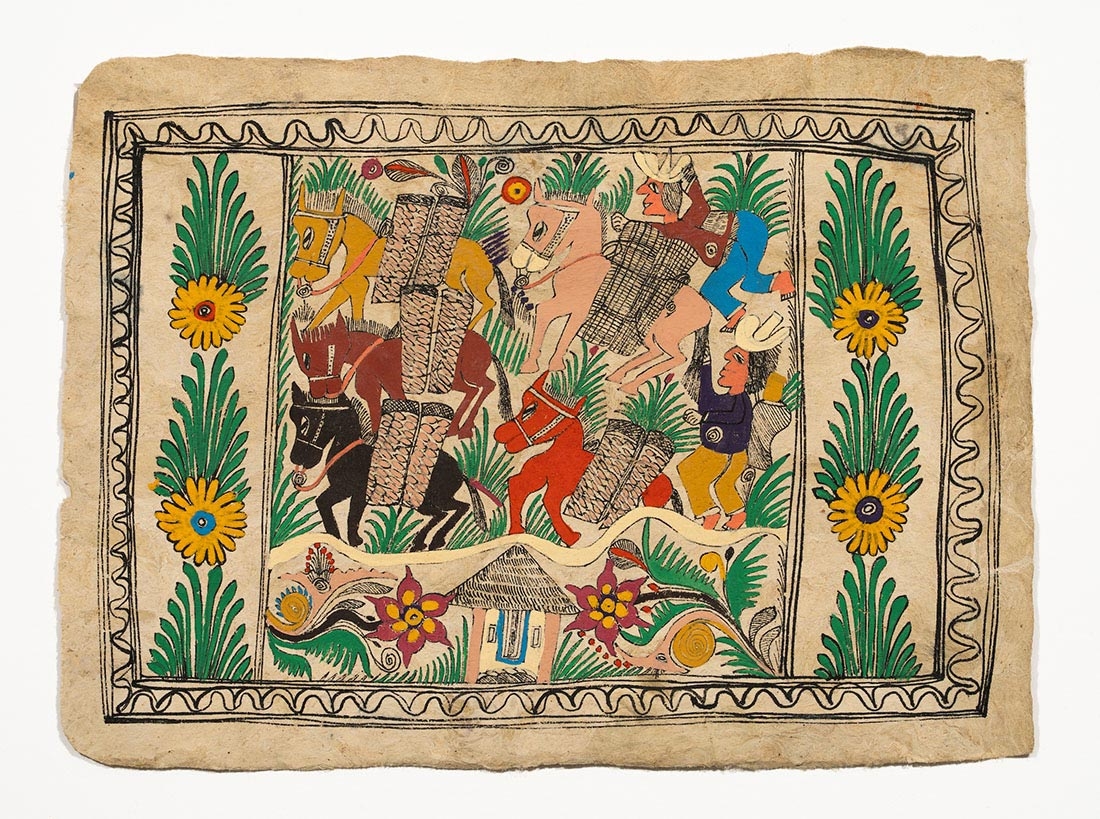 Unknown artist, Untitled, paint on amate paper, mid-20th century.