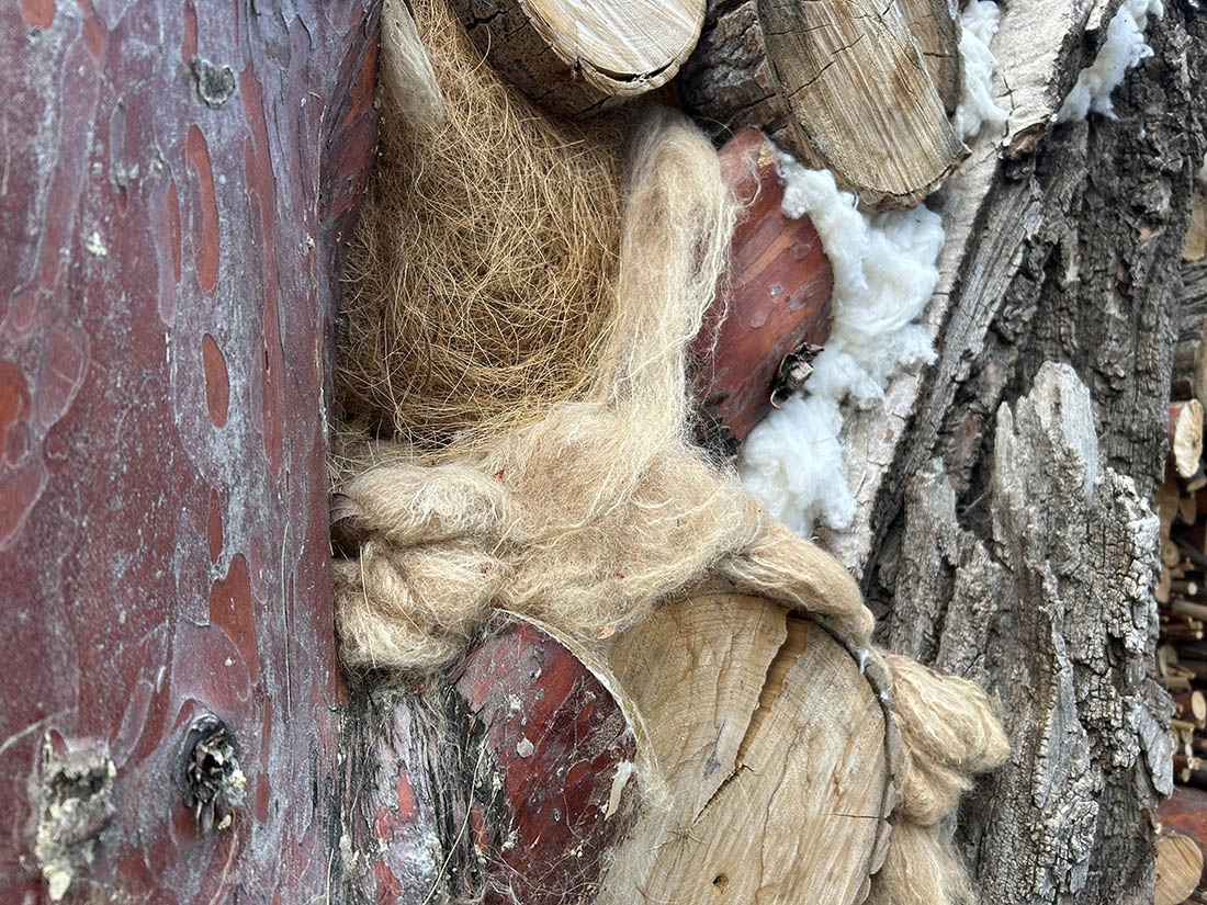 Coconut coir, wool and cotton wrapped around reclaimed Arizona cypress trunks