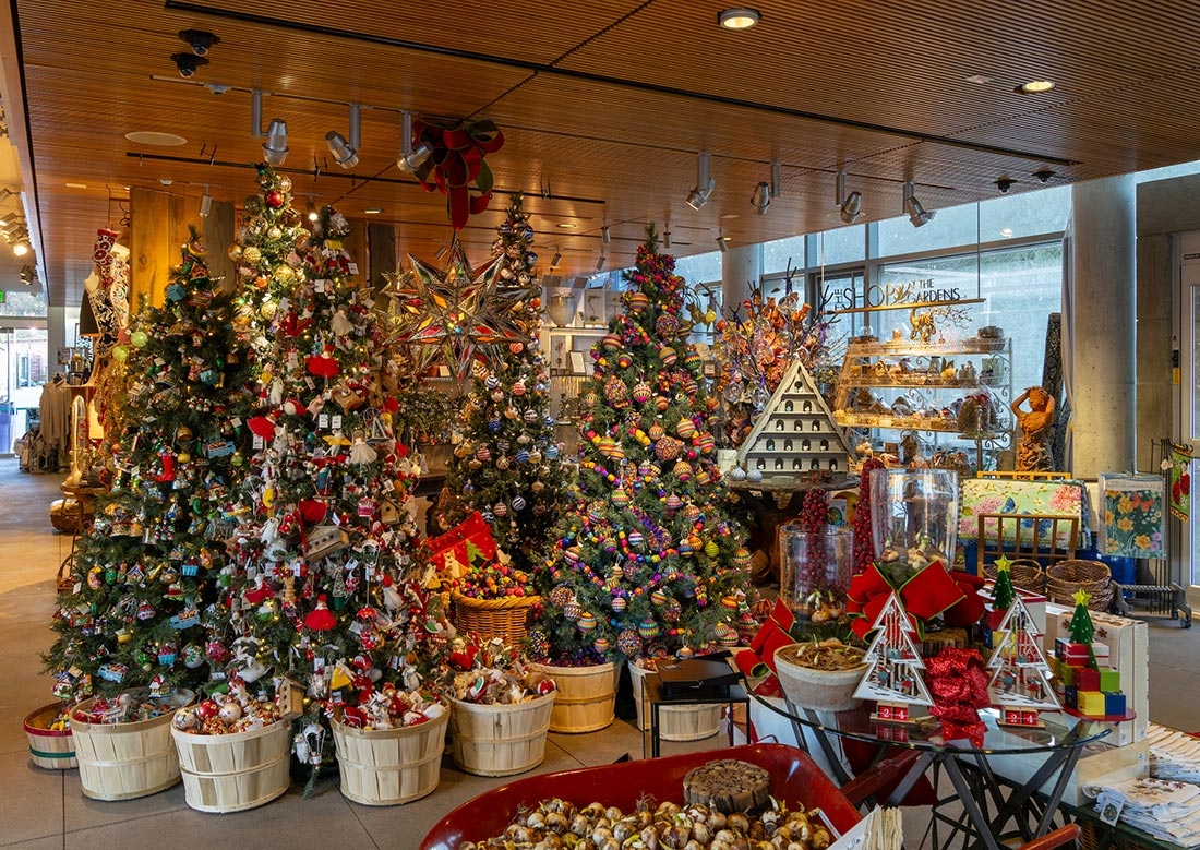 Christmas trees and gifts in a gift shop