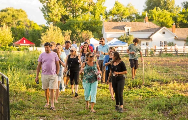 group of people walking on the farm