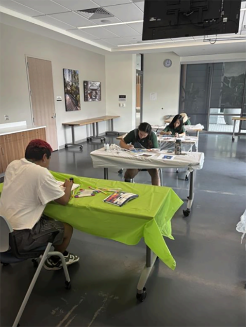 Teens at tables working on art